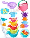 Toddler Bath Toys for Kids Ages 1-3 10 PCS Baby Bath Toys Mold Free with Multi Color & Shape Stacking Cups Bathtub Sand Pool Water Toys for 1 2 3 4 5 6 Birthday Gifts