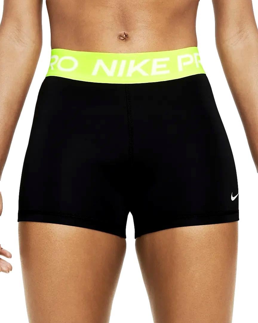 Nike Women's Pantaloncini da Allenamento PRO W NP 365 Short 3In, Black/Volt/White, CZ9857-013, XS
