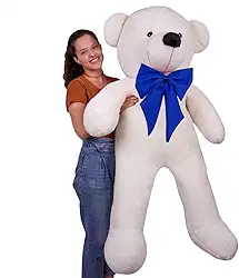 Urso de Pelúcia Gigante, 140 cm, Marrom, Teddy Grande (Baunilha Laço Azul)