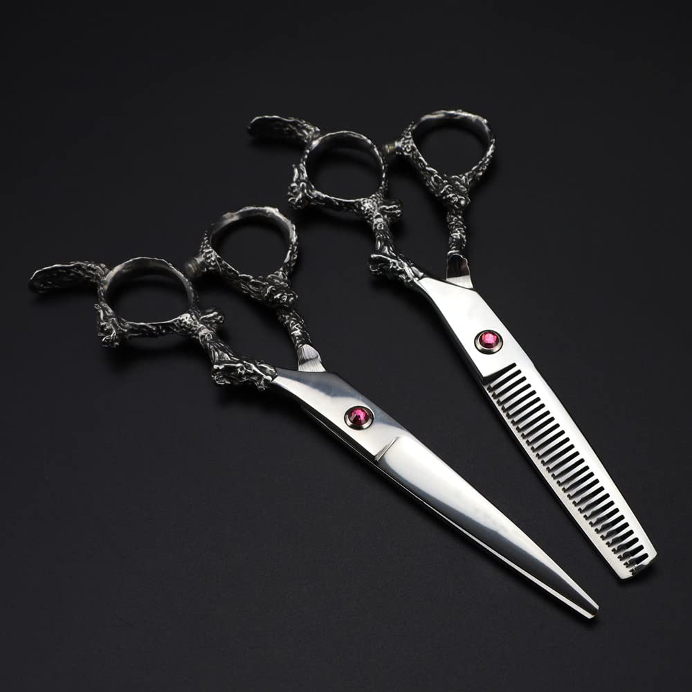 Tijeras para Cortar El Cabello, Tijeras Profesionales De 6 Pulgadas De Acero Japonés 440C con Mango De Dragón Plateado, Herramientas De Corte para Peluquero, Tijeras para