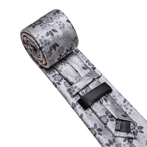 Image of Barry.Wang Men Tie Set Floral Paisley Silk Necktie Pocket Square Cufflinks Formal Wedding Party Business