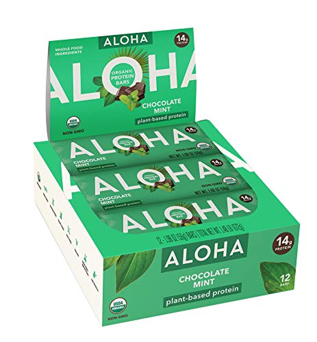 ALOHA Organic Plant Based Protein Bars |Chocolate Mint | 12 Count, 1.9oz Bars