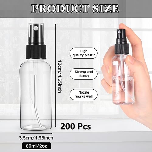 Roshtia 200 Pcs 2 oz Plastic Mini Spray Bottles with Black Cap Clear Empty Fine Mist Spray Bottles Refillable Liquid Container for Essential Oils Perfumes Travel Makeup2