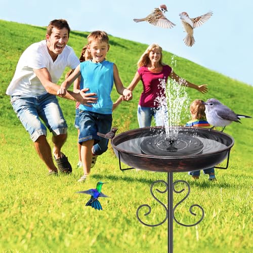 ODSNANIE Metall Vogeltränke Stehend, 103cm Vintage Stehend Vogelbecken Schüssel mit Vogel Statue, Wildvogeltränken Wassertränke Winterfest Futter für Draußen Garten (Antike Bronze)