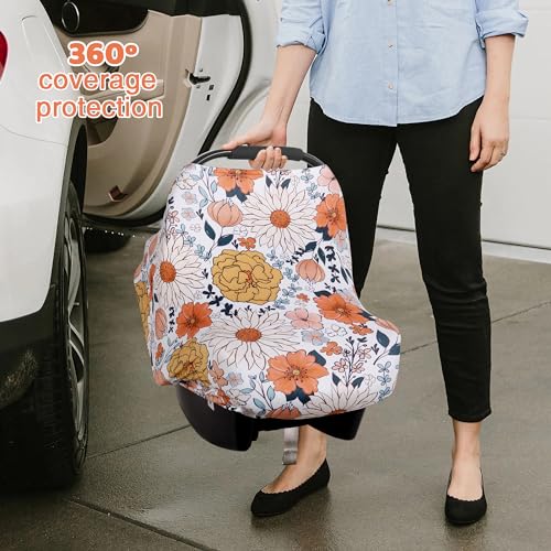 Image of Rquite All-in-1 Car Seat Cover Baby, Carseat Covers for Girl Boy, Stretchy Soft Infant Car Seat Cover, Multi-use Baby Carrier Cover, Car Seat Canopy, Stroller Sun Shade, Nursing Breastfeeding Cover