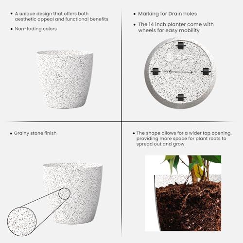 Image of YUCCABE ITALIA SHERA Stella 14 Inch Plastic Plant Pot for Home Decor Indoor Plant Pots for Living Room Plastic Flower Pot for Garden (Marble White, 14 INCH - 4 Pcs)