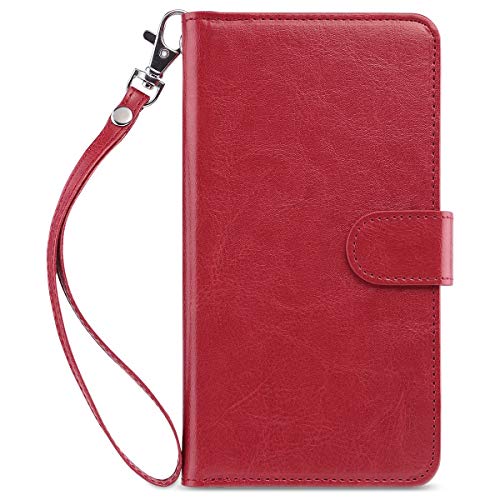 ULAK Compatible with iPhone 8 Plus/Phone 7 Plus Wallet Case with Card Holder, Premium PU Leather Flip Cover with Kickstand Magnetic Closure Shockproof Case for iPhone 7 Plus/8 Plus, Red