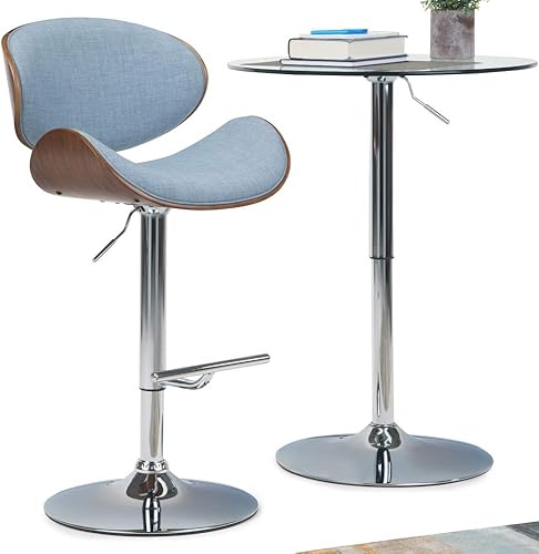 Miniatura 4 de SIMPLIHOME Marana - Taburete de bar giratorio ajustable, silla tapizada de metal de 33 pulgadas de altura del asiento en tela de aspecto de lino