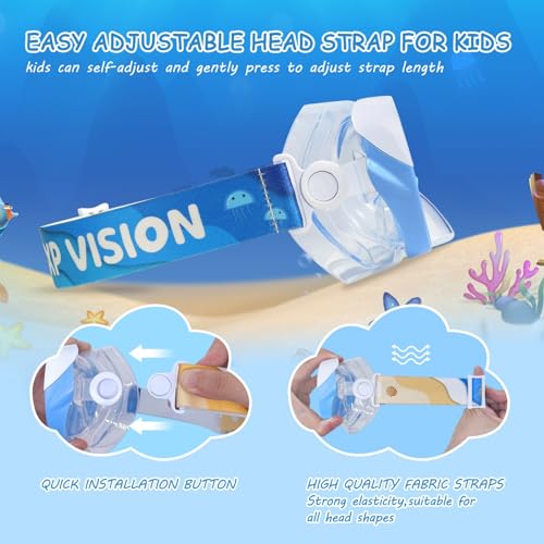 Kids Swim Mask - 180° Anti-Fog Child Snorkeling Diving Mask Leak-Proof Kids Swim Goggles with Nose Cover and Fabric Strap for Boys & Girls Ages 4-14 Swimming, Diving and Snorkeling (Blue+Aqua 2PCS) by EXP VISION - Image 6