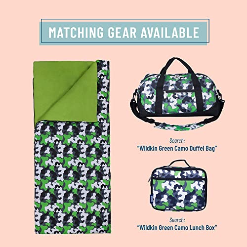 Image of Wildkin Kids Sleeping Bag - Roll-Up Design with Storage Bag for School, Travel & Camping - Green Camo
