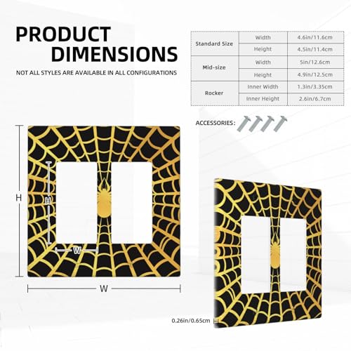 Decorative Outlet Covers Black Background with Golden Spiderweb Spider 2 Gang Light Switch Cover Plate Double Rocker Wall Plate Switch Plate Covers for Bedroom Decor