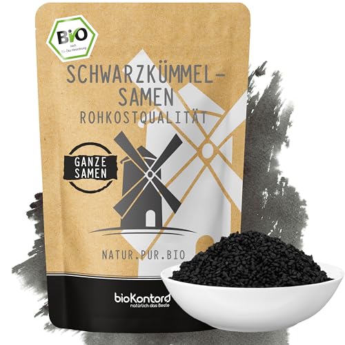 bioKontor Bio Schwarzkümmelsamen ganz 1000 g echter Schwarzkümmel ägyptisch Nigella Sativa Schwarzkümmel Samen naturbelassen vielseitig für Küche Gewürz & Rezepte Rohkostqualität