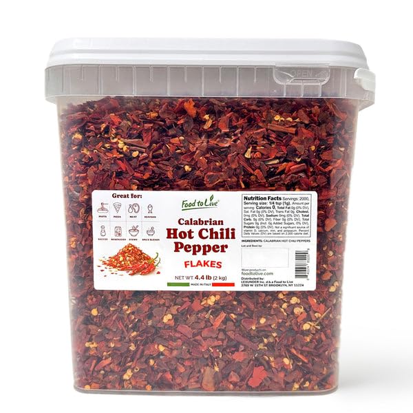 Food to Live Calabrian Hot Chili Pepper Flakes, 4.41 Pounds – Dried Large-Cut Italian Red Crushed Pepper, Spicy Seasoning. All Natural Vegan, Kosher, Bulk