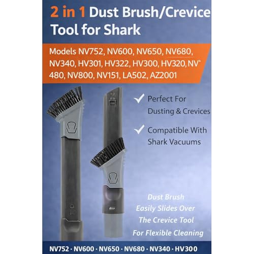 Image of Qualtex 2 in 1 Duster Crevice Tool Compatible with Shark NV752, NV600, NV650, NV680, NV340, HV301, HV322, HV300, HV320, NV480, NV800, NV151, LA502, AZ2001, HZ2002 (Pack of 2)