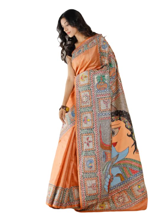 KRISHU ETHNICS Women's Digital Print Linen Cotton Beautiful Ethinic were saree with UnStiche Blouse (K_E_S_020110)