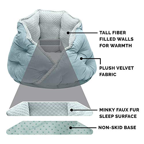 Image of Furhaven 18 inch Round Pet Bed for Indoor Cats & Small Dogs, 100% Washable, For Pets Up to 14 lbs - Minky Plush & Velvet Hug Bed - Aquamarine, 18-inch