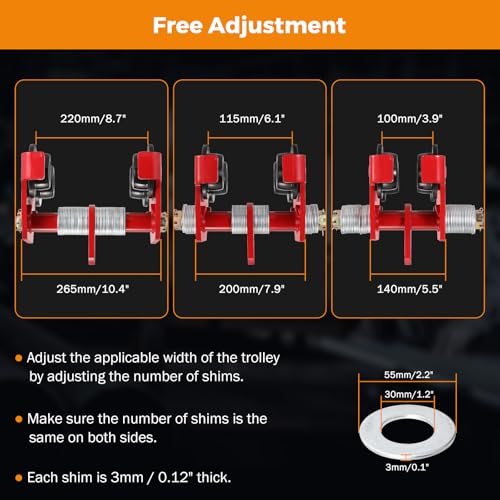 BEAMNOVA I Beam Trolley 3 Ton Manual Adjustable for I-Beam Flange Width 3.66\" to 8.46\", Overhead Push Beam Trolley Heavy Duty Dual Side Wheels, for Garage Hoist for Straight Curved I Beam