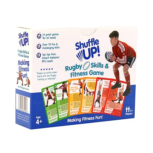 Shuffle Up Rugby Games – Family Games with 70+ Fun & Active Fitness Workout Cards, Stocking Fillers, for Children, Rugby Training Equipment Aid, Rugby Gifts for Boys & Girls