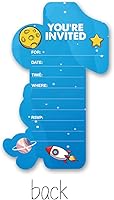 Vista 2 de Outer Space - Invitaciones de fiesta de primer cumpleaños con sobres, juego de 20 tarjetas de invitaciones de astronauta con una forma de astronauta