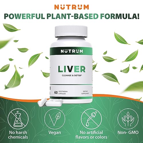 Nutrum Liver Cleanse And Detox Health Support Supplement, Vegan Liver Formula, Natural Herbal Liver Renewal With Vitamin C, Milk Thistle, Support For Bad Breath, Acne, Low Energy, 60 Capsules #TOP4