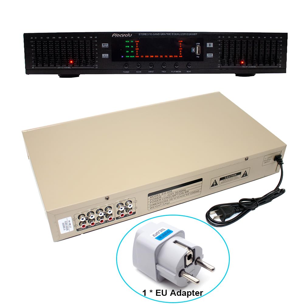 Toplionace Ecualizador Estéreo Digital HD de Alta Fidelidad 220V, Preamplificador EQ898, Escenario en Casa Bluetooth USB Integrado, 10 Segmentos Dobles (Negro)