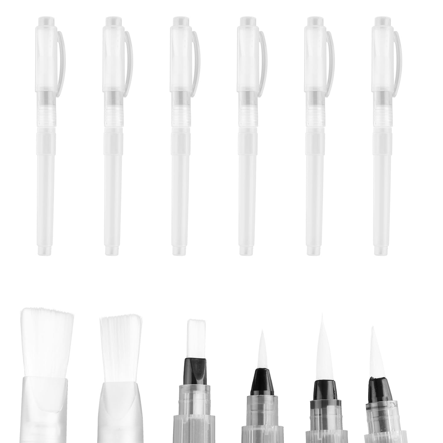 Tabanzhe 6 Pcs Watercolour Brush Pens-Refillable Water Paint Brush 6.1 Inch Watercolour Brush Pen Set with Fine,Medium,and Large Tips for Artists Painting Watercolours