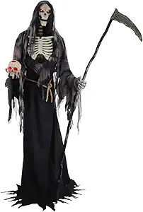 Haunted Hill Farm 7-Ft. Tall Rotting Reaper, Motion-Activated and Talking Animatronic for Indoor or Covered Outdoor Creepy Halloween Decorations, Plug-in Spooky Halloween Props