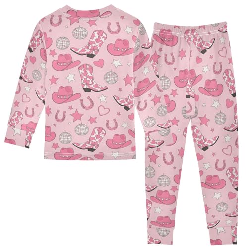 Pajama Sets Long Sleeve Pink Cowboy Boots Stars Soft Comfy Sleepwear 2 Piece PJS 3-8T3