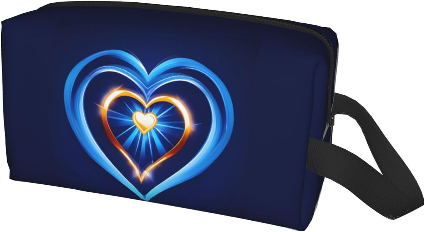 Sky blue heart Print Large Capacity Travel Toiletry Bag for Women Men Cosmetic Pouch Daily Organizer image 2