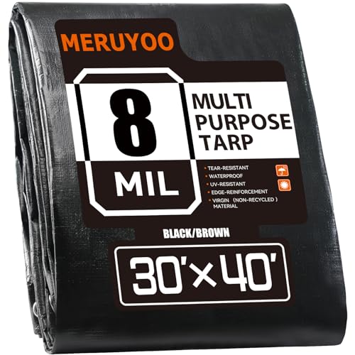 30x40 FT Tarp Waterproof 8 Mil Poly Tarps Medium Duty Waterproof UV Resistant & Rip Tear Resistant Multipurpose Protective Cover with Grommets Reversible for Home Boats Cars Plants