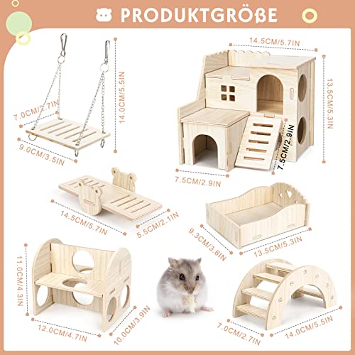 Bomoya 6 Stück DIY Hamster Spielzeug aus Holz, Haus Versteck Kauspielzeug Zubehör Meerschweinchen Chinchillas Rennmäuse Zwerghamster