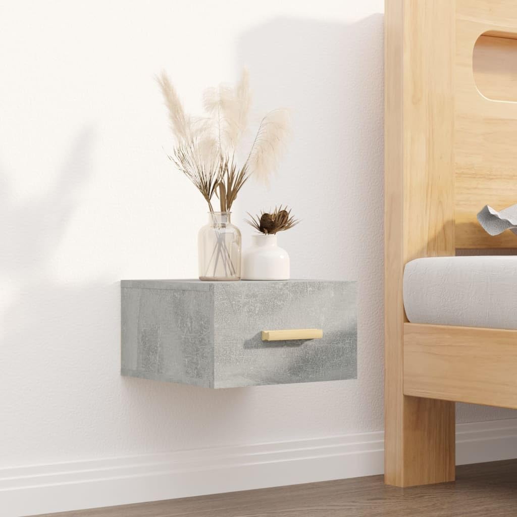 Mesita de noche flotante gris hormigón de 35x35x20 cm para dormitorios modernos