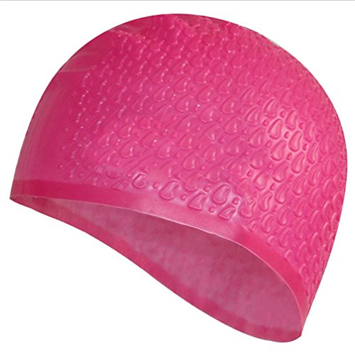 Bonnet de bain en silicone imperméable et extensible pour natation adulte couleur rose red