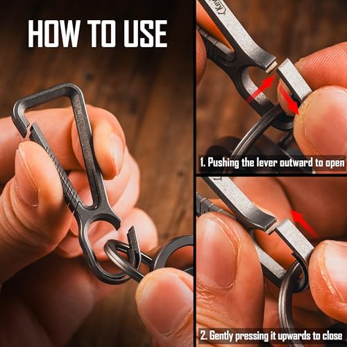 Image of KeyUnity KM01 Titanium EDC Keychain Clip with Bottle Opener, Quick Release Carabiner Key Ring Holder for Men