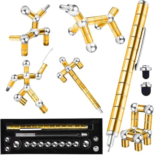 VIVIZEN Stylo Antistress Magnétique – Outil d'Écriture Multifonction & de Concentration avec 2 Recharges et 2 Embouts Stylus, Gadget de Détente pour Adultes (Or)