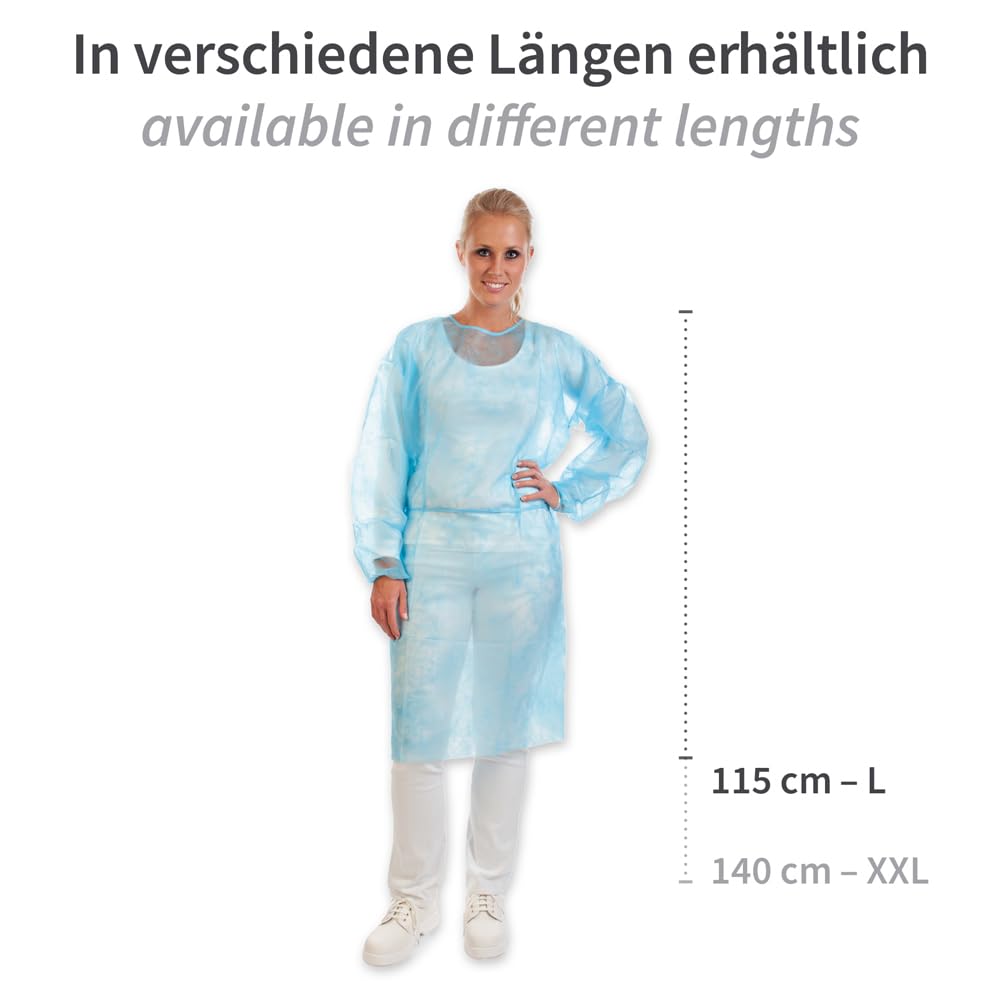 FRANZ MENSCH 100 Stück Hygostar Kittel Med mit Armgummi | PP, grün, L, L: 115cm, Umfang: 140cm, Karton, Einwegkittel, Einmalkittel, medizinische Kittel