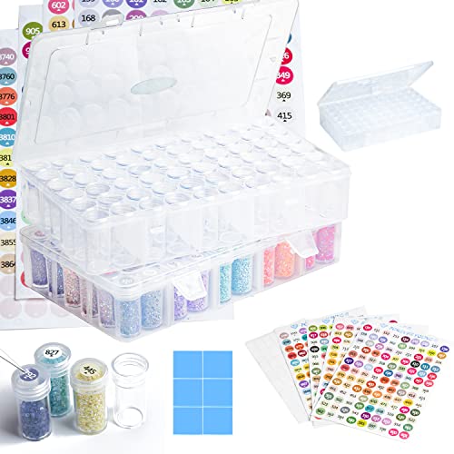 Diamond Painting Aufbewahrungsbox, 2 Sets mit 120 Gläsern, Diamond Painting Zubehör Boxen, 447 Farben Diamond Painting Sticker und Diamond Painting Wachs, Diamond Painting Koffer, Diamond Painting Box