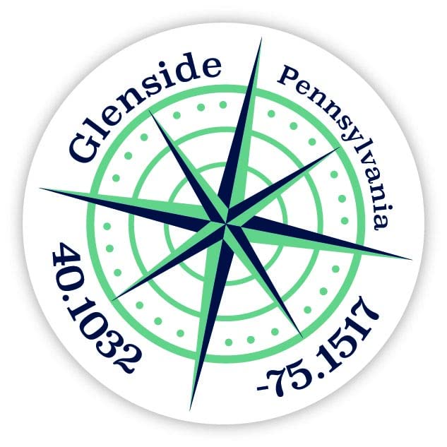Glenside Pennsylvania 4-Inch Vinyl Decal Sticker Latitude Longitude Compass Design