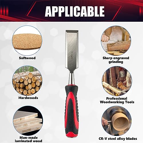 wesleydrill 10-Piece Wood Chisel Set, Wood Carving Chisels with Honing Guide, Carpenter Pencils and Sharpening Stone, CR-V Steel (1/4\", 1/2\", 3/4\", 1\", 1-1/4\", 1-1/2\") - Thumbnail 7