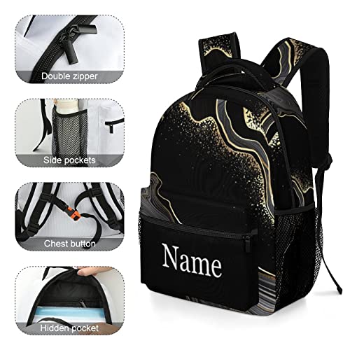 Custom Golden Black Marble Backpack for Kids Boys Girls, Children Personalized Backpack with Name Text Customized Daypack Schoolbag for Student Bookbag3