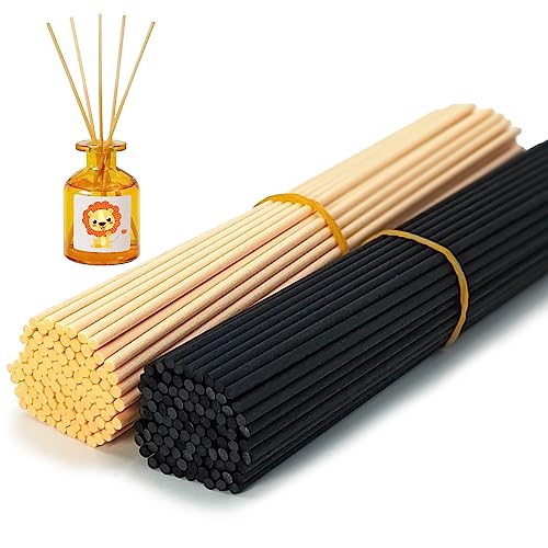 200 Pezzi Bastoncini per Diffusori 20 cm.Naturale Bastoncini Legno per Profumatori Ambiente.Bastoncini Profumatori per Diffondere un Delicato Profumo dal Salotto alla Camera da Letto(20cmx3mm,Nero)