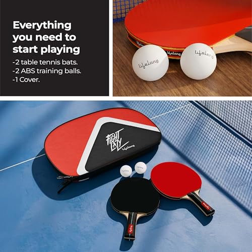 Image of Lifelong Table Tennis Racquet Set with Carry Bag | 7-Ply Wood Paddle Set, 2 Bats & 2 Balls | Premium Rubber Surface, 13mm Thickness | Indoor & Outdoor Sports Equipment