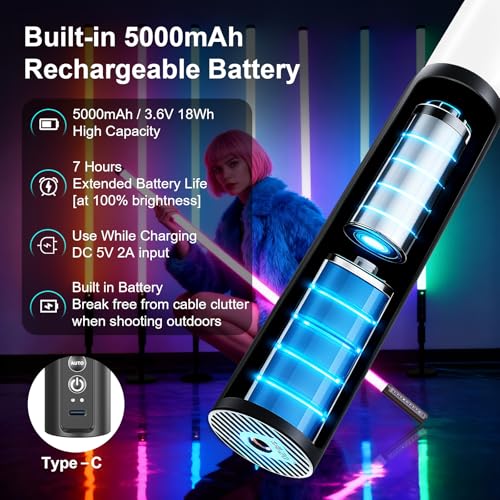 Image of 6 Pack DJ Tube Lights with Case 4ft RGB Stick Lights 5000mAh Battery Powered LED Neon Light Tubes Stand 500 Lighting Effects Portable Light Bar for Video Photography Studio DJ Dance Party Lighting