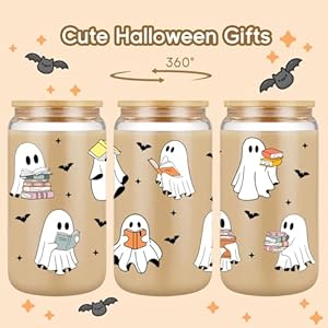 Fairys gift ghost reader halloween cup cute spooky gifts for book lovers 16 oz iced coffee tumbler cup wlid straw book themed bookworm bookish reading halloween gifts for women librarian reader  urban country home decor