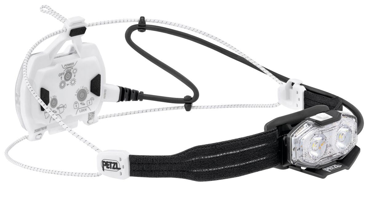 PETZL NAO LT Stirnlampe - Leichte & Wiederaufladbare 600 Lumen Laufstirnlampe - Schwarz/Weiß
