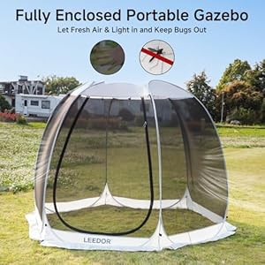 Leedor 10×10 Pop Up Screen House Tent with Netting 1 Person Setup Pop Up Gazebo Instant Portable Outdoor Canopy Tent UPF 50 Roof Sun Shelter Carry Bag for Backyard Outside Activities Gray