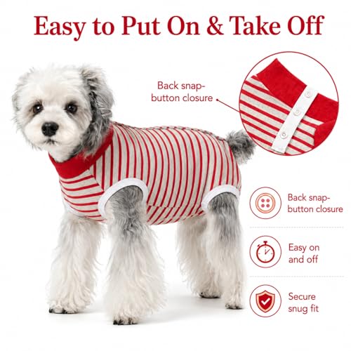 Image of Dog Surgery Recovery Suits, Sleeveless Dog Recovery Suit Female, E-Collar & Cone Alternative Surgical Suit for Small and Medium Dogs After Surgery, Striped Dog Onesie Pajamas