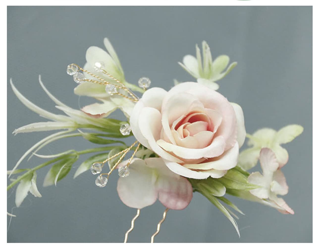 Women Hair Comb Artificial Flowers Leaves Metal Bridal Wedding Pink Pair Amazon.com : MAFELOE Women Hair Side Comb Artificial Flower  main image 2