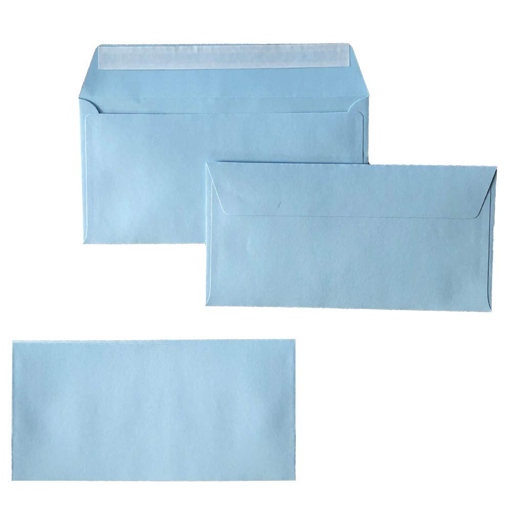 Enveloppes DIN longues - 110 x 220 mm - 120 g - Rabat droit avec patte autocollante - Idéal pour anniversaire, mariage, invitations, cartes de vœux, Noël - 100 x 17 cm - Bleu clair