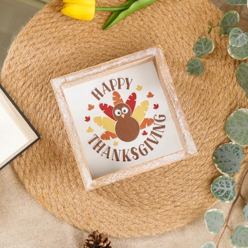 Image of Embossed Happy Thanksgiving Sign, Thanksgiving Decorations for Table Cubicle Desk Mantel Fireplace, Vintage Autumn Decor Indoor Wooden Turkey Sign